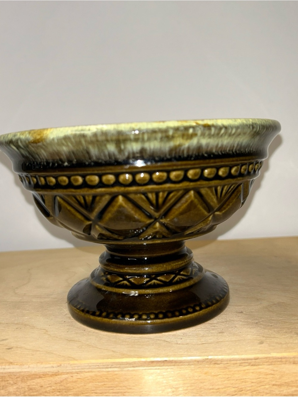 Vintage Hull USA Pottery F27 Green Br Drip Glaze Planter Flower Pot Jardinière